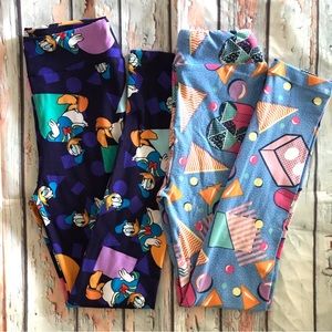 2 Pack Disney Retro DONALD DUCK & MICKEY MOUSE Print Soft LEGGINGS Girls sz 8…